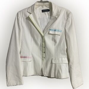 Tribal White Blazer with Pastel Trim Professional Style